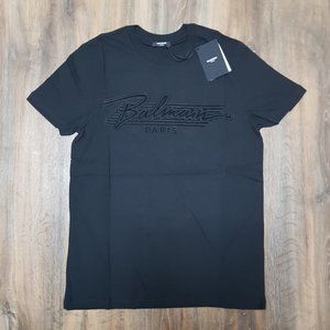 Balmain Black T- Shirt With Velvet Logo Printed